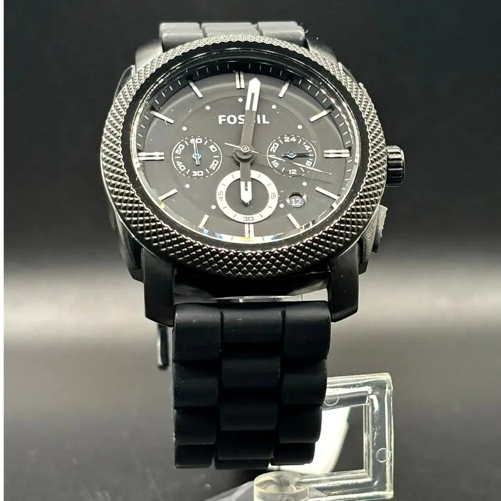 Fossil FS4487 Men's Machine Chronograph Black Silicone Strap Watch NIBWT